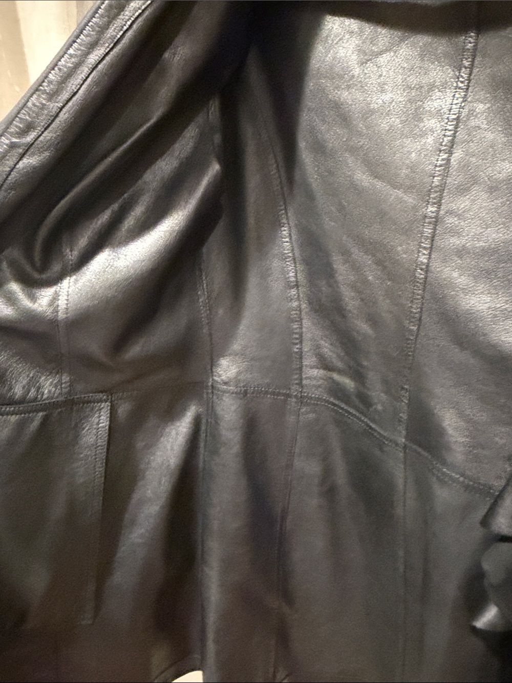 Italian Reversible Leather Jacket with Ruffles - Picture 9 of 14
